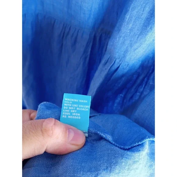 J. McLaughlin Blue Linen Sleeveless Tiered Tassel Tie Neck Dress Small Coastal - Picture 7 of 9